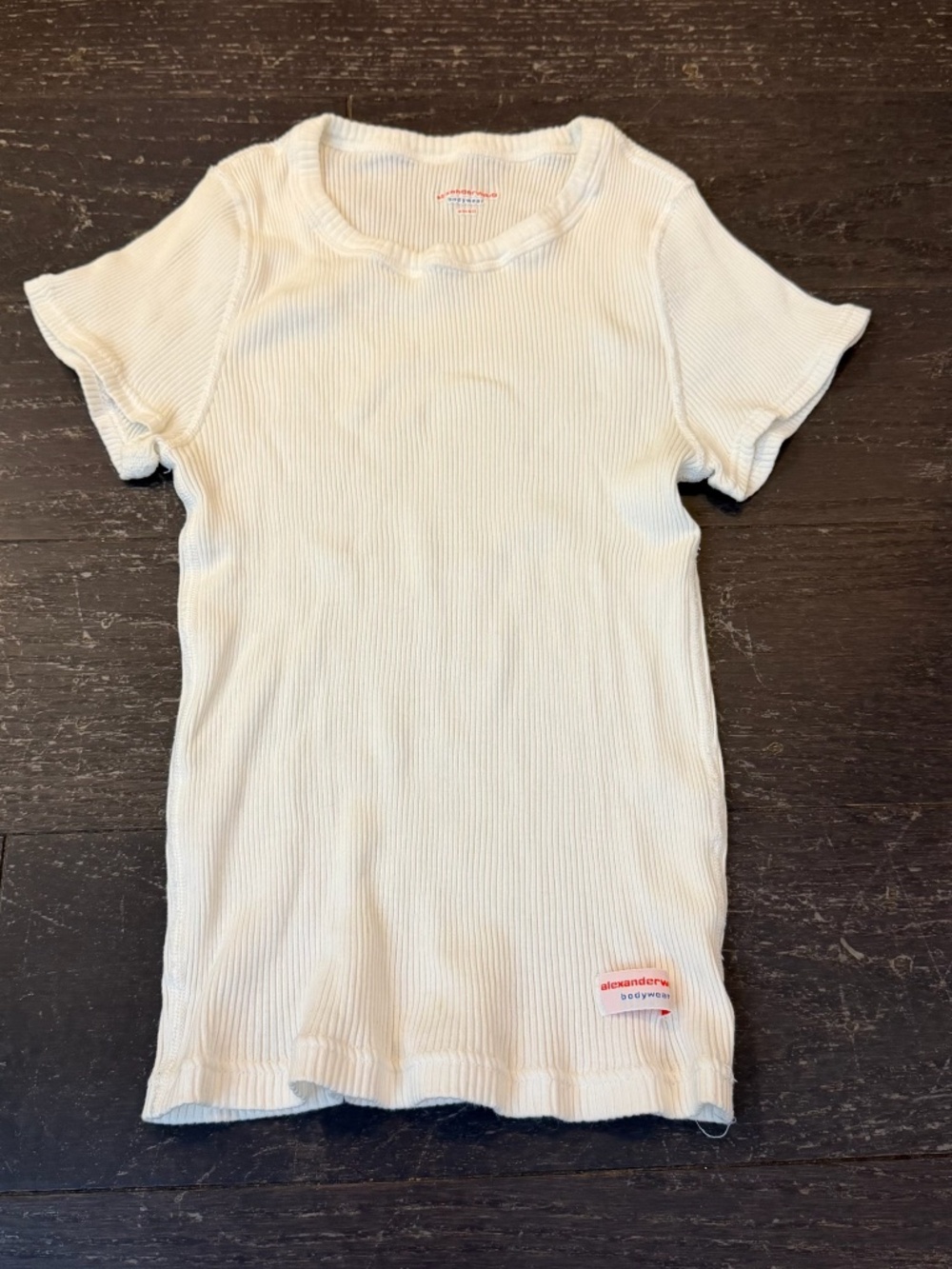 Alexander Wang Bodywear White Ribbed Stretch Short Sleeve Top Size Small women
